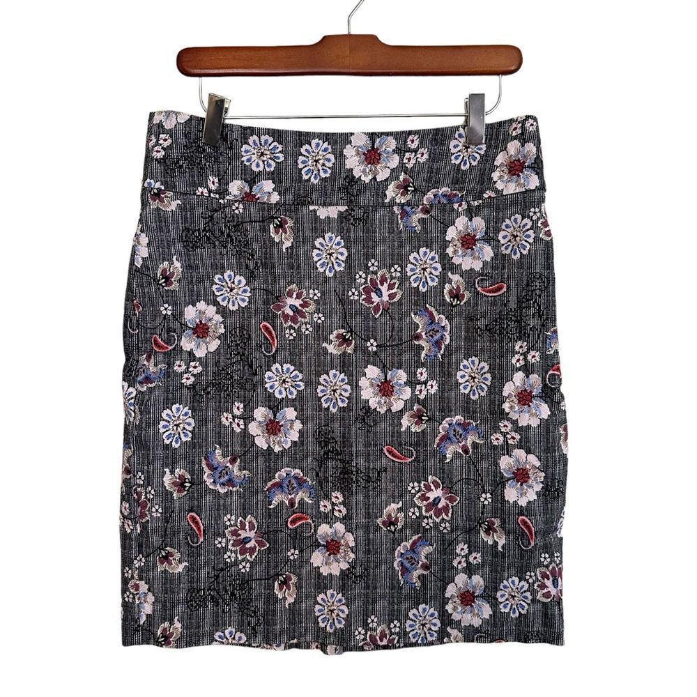 MARGARET M‎ Christiana Pencil Knee Length Skirt Grey Floral Size Medium